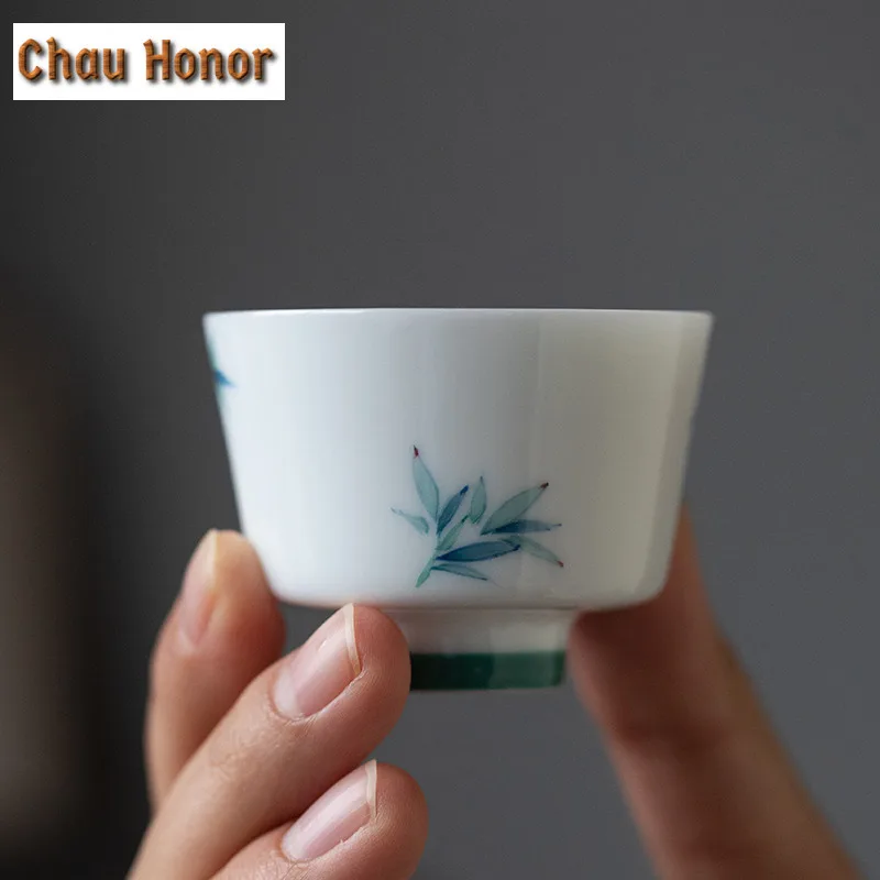 

2 шт./компл. 30 мл эксклюзивные чистые ручная роспись бамбуковые керамические чайные чашки маленькие одинарные домашние чашки стандартный набор для чая Посуда для напитков