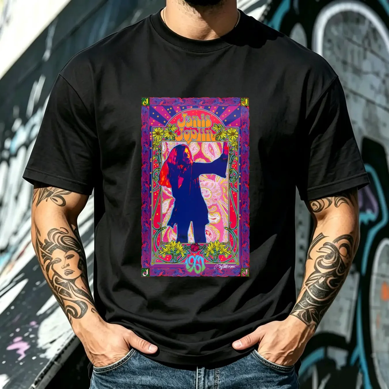washed T Shirt janis joplin 1967 bob masse art vintage Washed Soft Versatile Casual designer clothes homme fashion Stretched