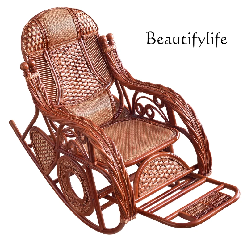 Natural Real Rattan Rocking Chair Adult Recliner Adult Balcony Leisure Wooden Ball Rocking Chair Lazy Sofa