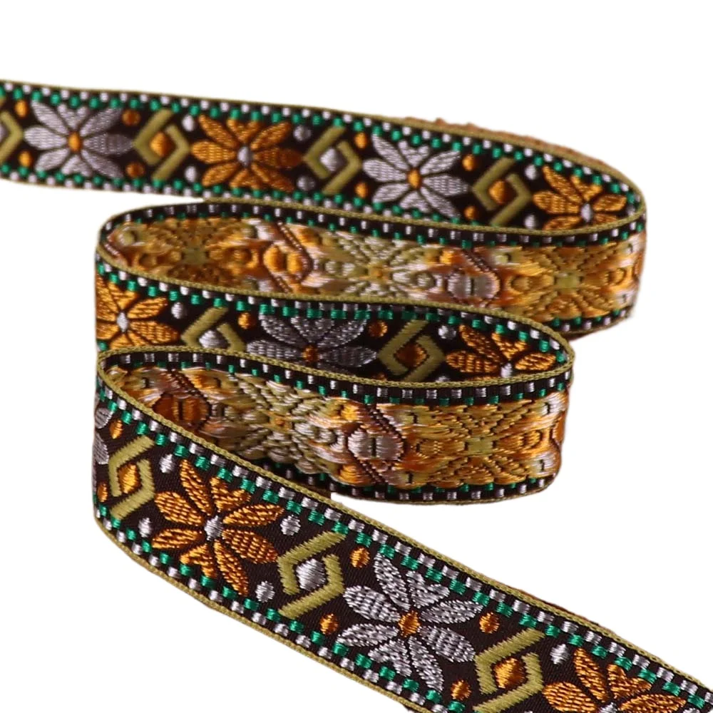 2.3cm Vintage Colorful Geometric Jacquard Embroidered Ribbons Webbing For Collar Sewing Accessories