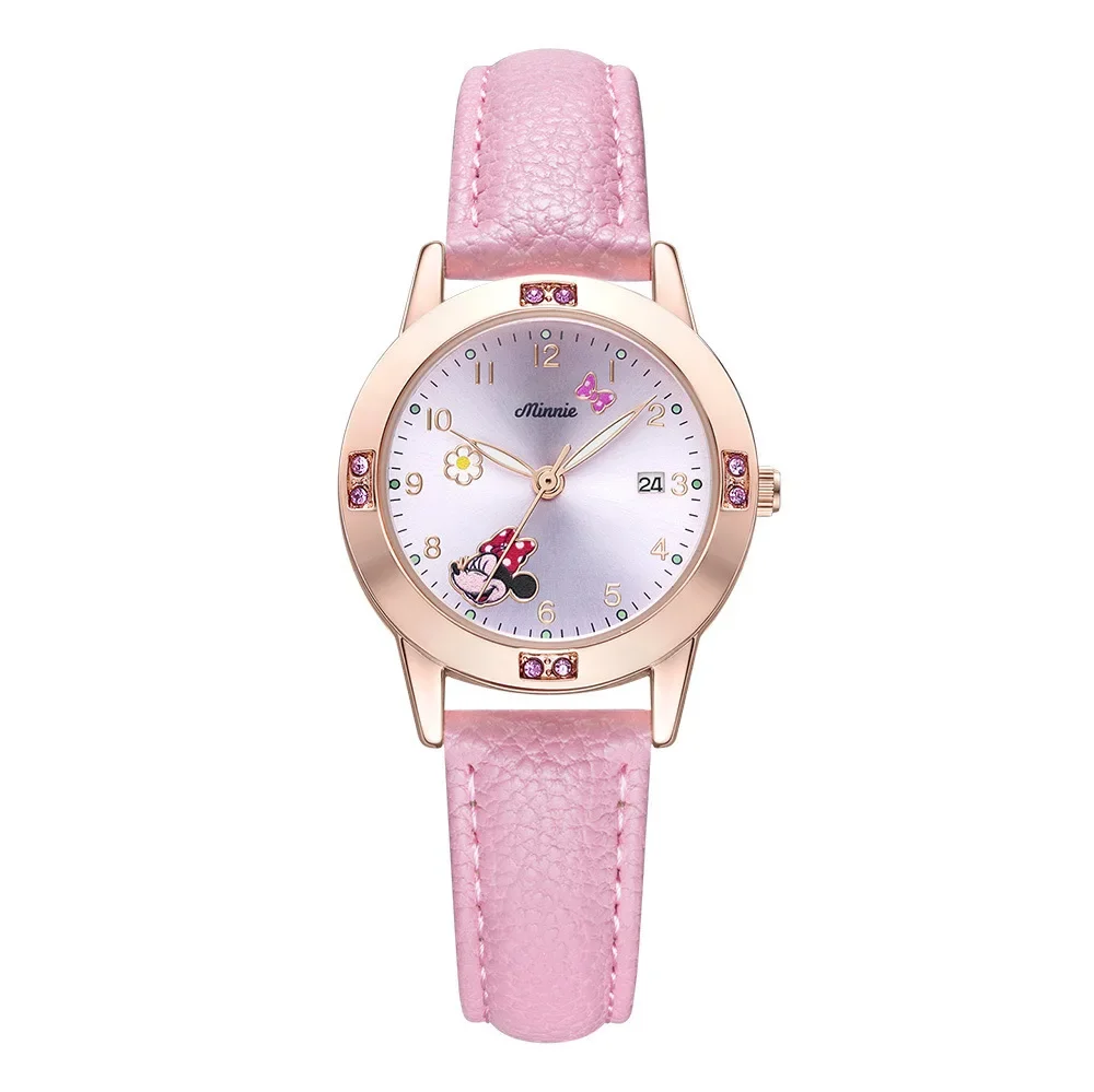 MINISO Disney Minnie Mouse Diamond Quartz Watch for Girls Cartoon Mickey Mouse Fashion Steel Belt Watch Children Birthday Gift