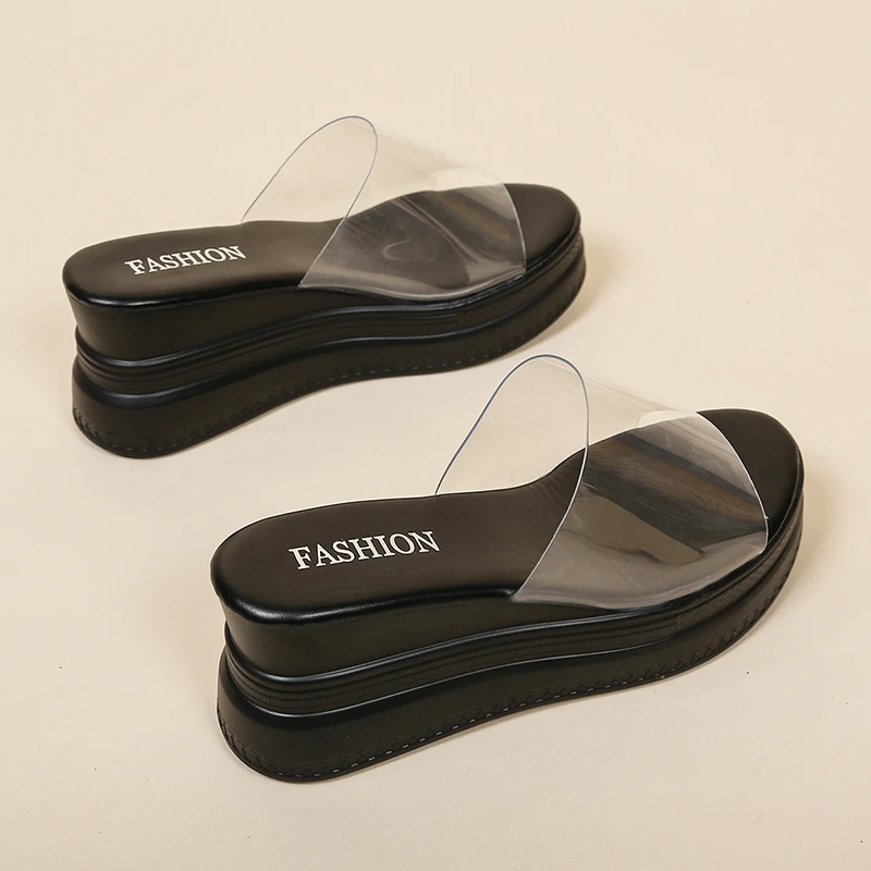 High-end Transparent Wedge Flip Flops 2026 Summer New Slim-fit Versatile Platform Sandals view 2