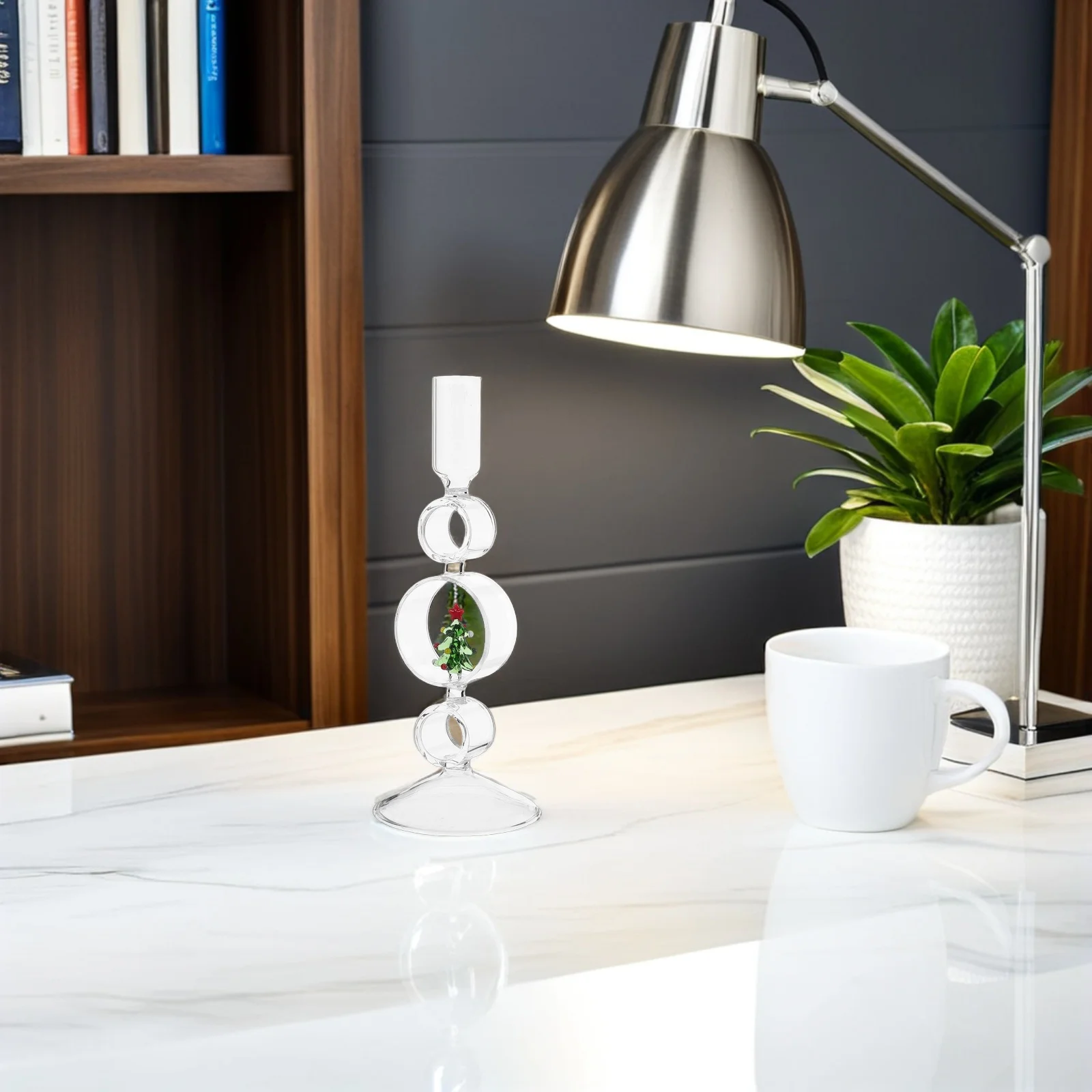 

Christmas Glass Candelabra Candlesticks 8.45x3.34x0.98in Clear Glass Taper Holder Holiday Wedding Table Centerpiece Decor