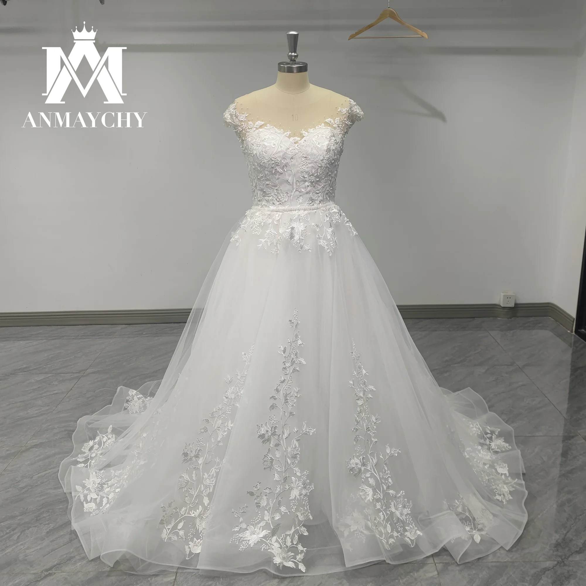 ANMAYCHY A-Line Wedding Dresses For Women 2023 Vintage Sweetheart Short Sleeve Appliques Beading Wedding Gown Vestidos De Novia