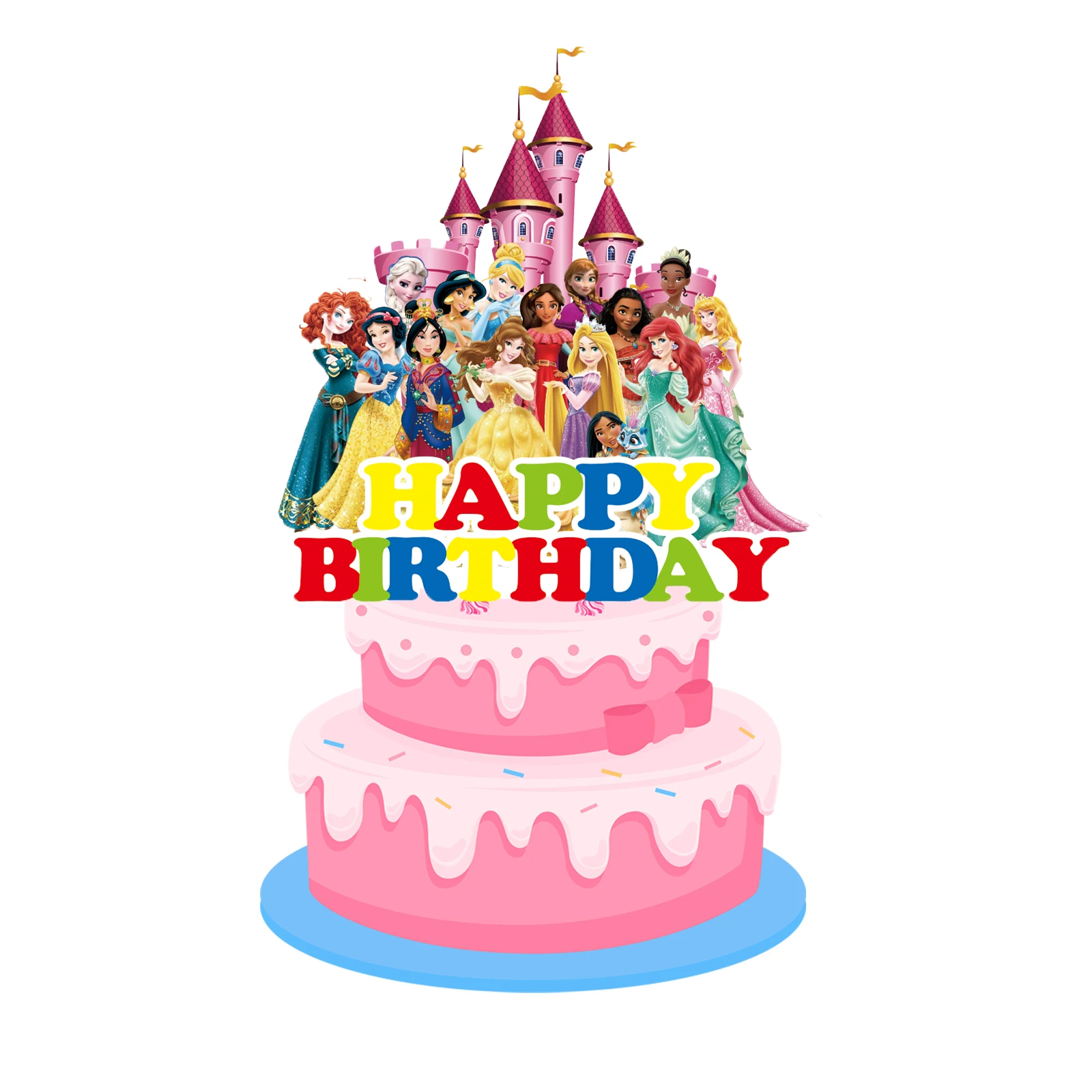 Disney Princess Cake Topper、Cupcake Toppers  For Girls,Pink Princess Birthday Decoration Theme Party Supplies, Princess Birthday