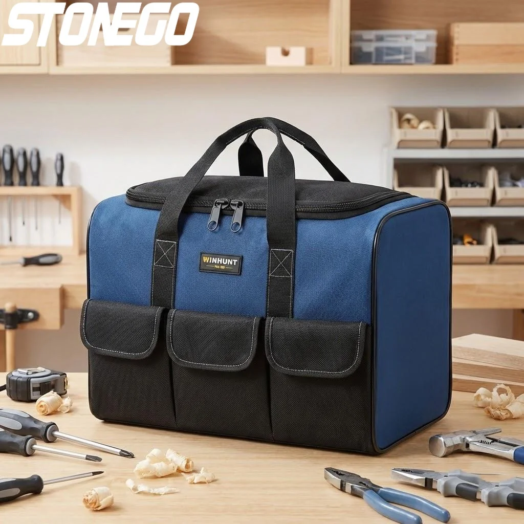 Heavy Duty Construction Tool Bag Large Capacity Multi Compartment Reinforced Bottom Organizer