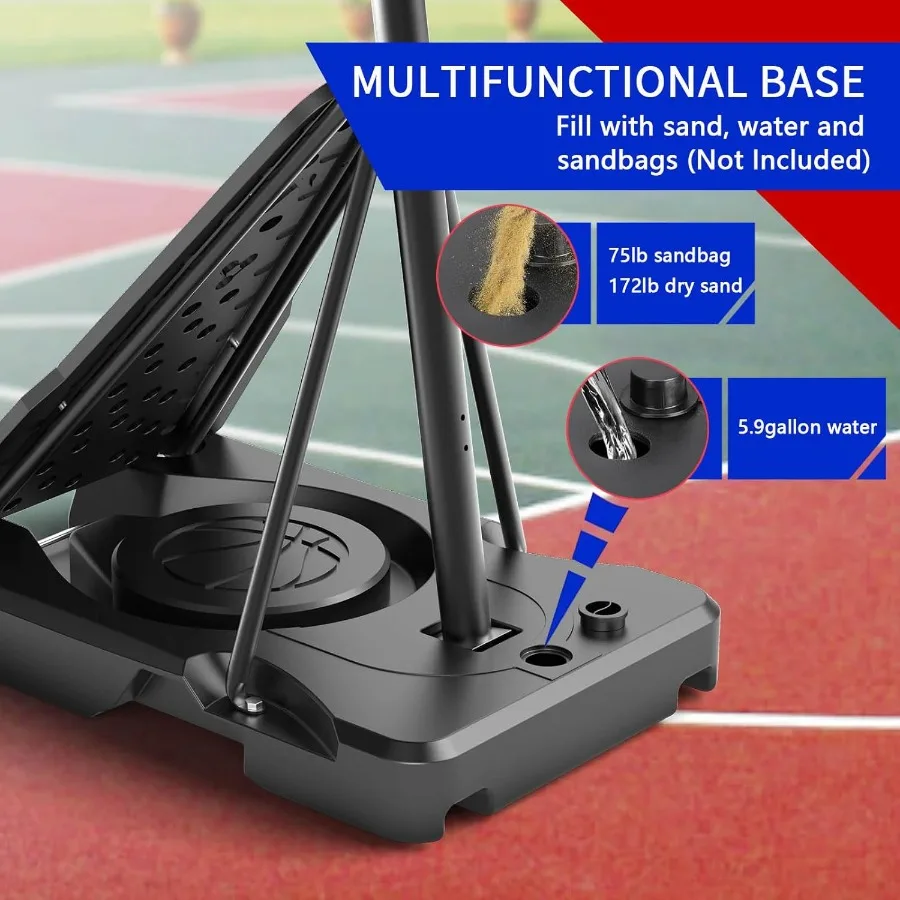 طوق كرة السلة المحمول في الهواء الطلق مع لوحة خلفية 44 بوصة 5.510FT ارتفاع قابل للتعديل هدف كرة السلة مع عجلات قاعدة الثقيلة نحن