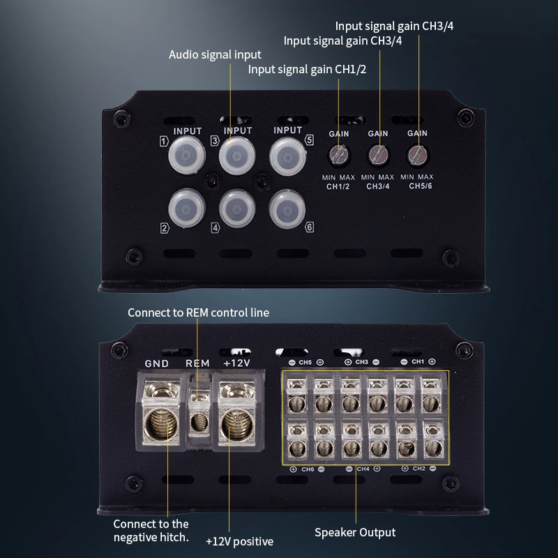 مضخم صوت للسيارة عالي الطاقة من الفئة A/B بـ 6 قنوات - بحد أقصى 11000 وات، تصميم أنيق، تبديد حرارة ثابت، مخرج طويل الأمد #6