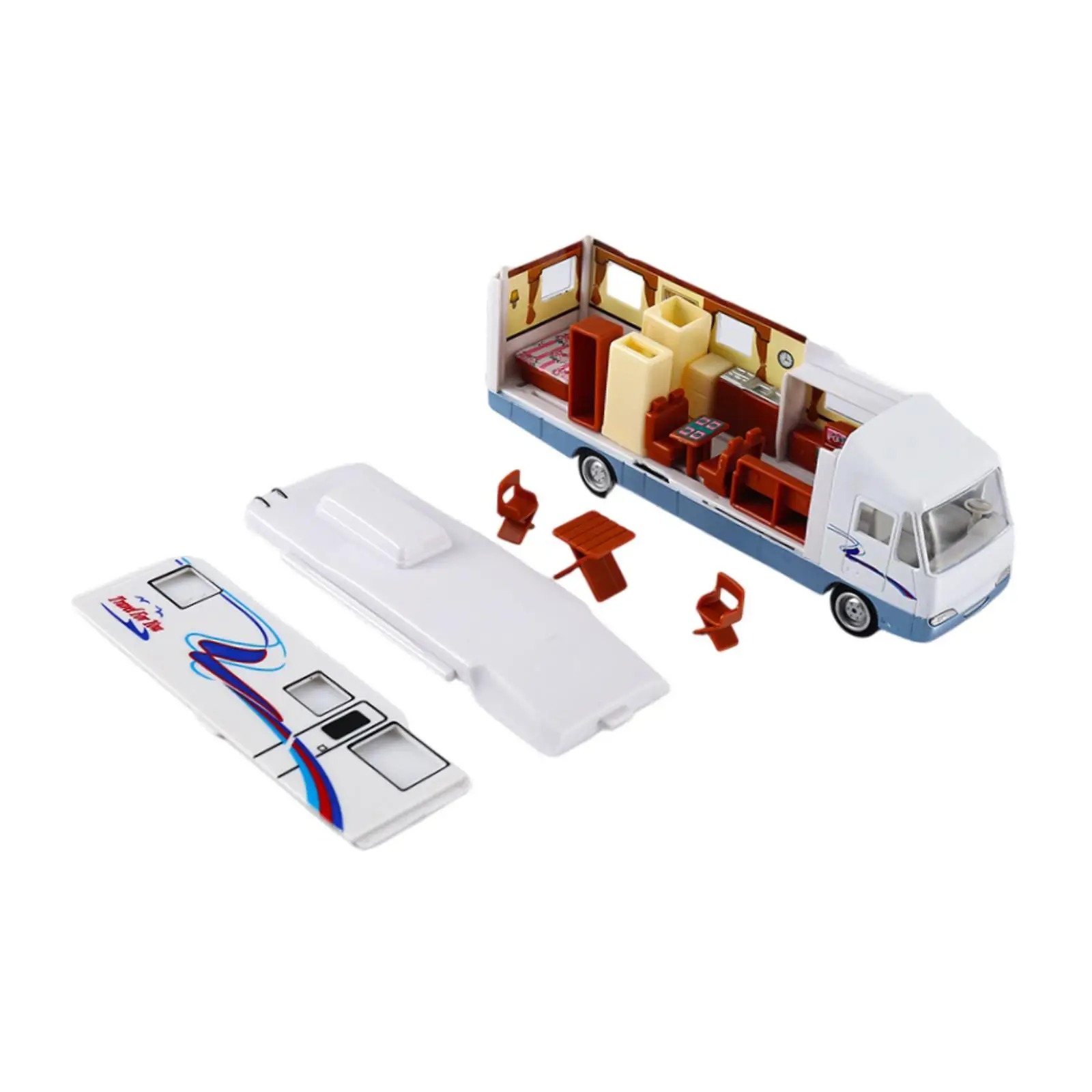 Alloy RV Model Mini RV Model Car Toy Car Motorhome Toy Miniature Pull Back RV Toy Detachable Openable Door for Kids Boys Gift