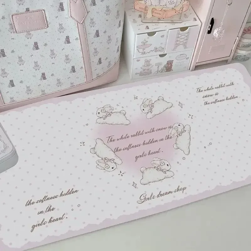 Rabbit Polka Dots Leather Desk Pad Mouse Protector Large Small Mouse Pad Home Office Game Desk Mat PU Leather Pc Laptop Desk Mat