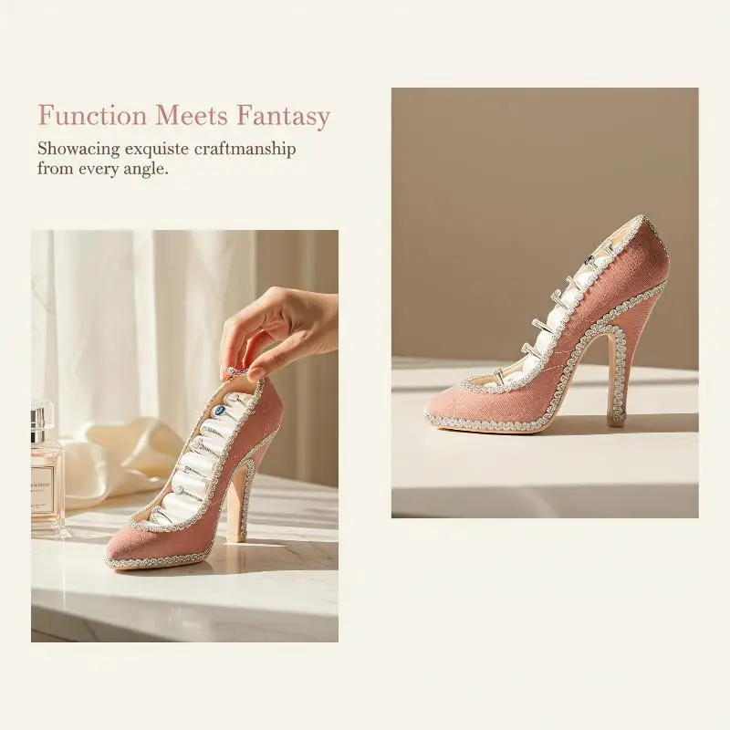 Ringhalter in Form eines High Heels aus Samt, dekorativer Schmuckständer, Hochzeitsgeschenk, Foto-Requisite, Schmuckaufbewahrung und -präsentation für den Heimgebrauch. – Detail 1