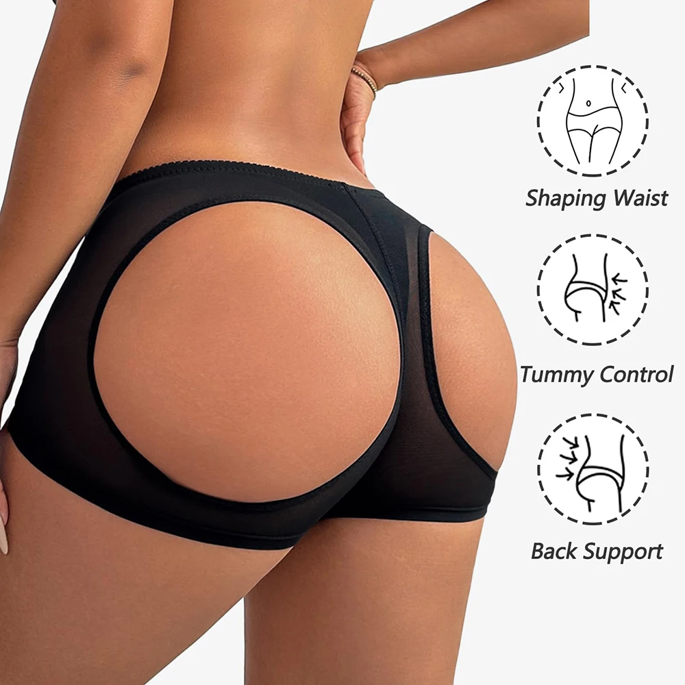 Women\'s Hollow Sexy Panties Butt Lifter Shapewear Tummy Control Bigger Butt Shaper Sexy Ass Briefs Underwear Nude Black S-3XL