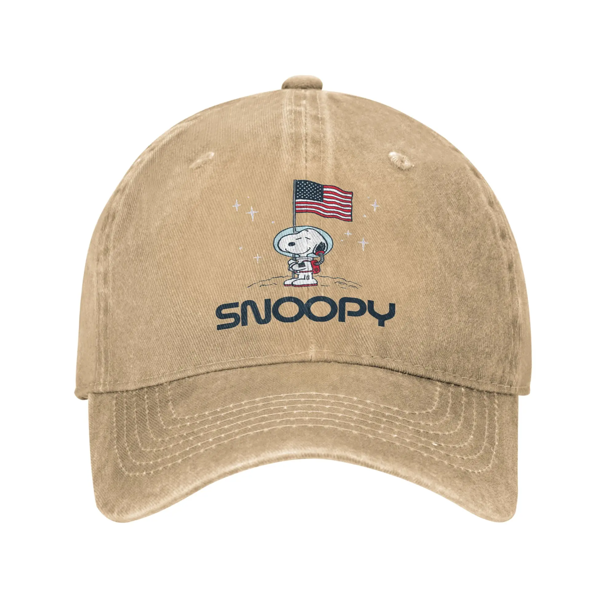 Unisex-Snoopys-Cartoon-Hund-Print-Mütze, Vintage-Baseballkappe aus gewaschenem Denim, verstellbar