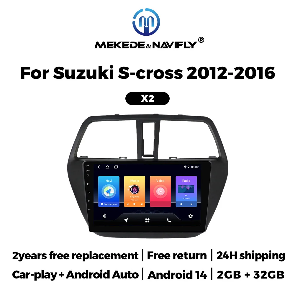 9inch Android 14 CarPlay Car Radio for Suzuki S-cross 2012-2016 Edition Smart Car Navigation Dual Din Multimedia Stereo