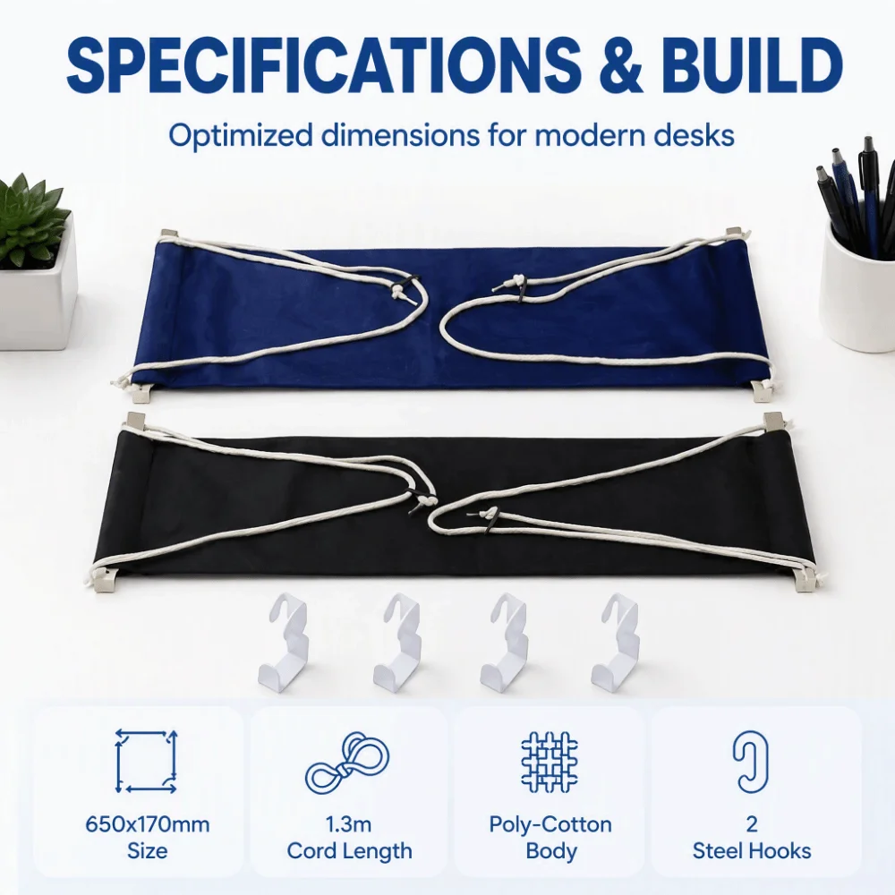 3pcs Portable Design Foot Hammock Black Dark Blue Under Desk Footrest Poly-cotton Fabric Adjustable Strap Desk Foot Hammock