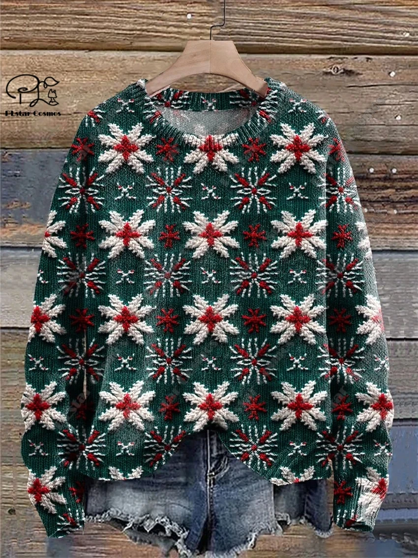 Baru 3D dicetak Santa Claus kepingan salju pohon Natal rusa seni cetak otentik Sweater jelek musim dingin kasual uniseks Sweater S-6