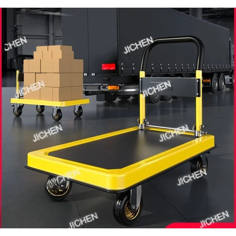 

JC trolley pulling goods household trolley folding portable flatbed truck warehouse four-wheel trailer silent pulling truck