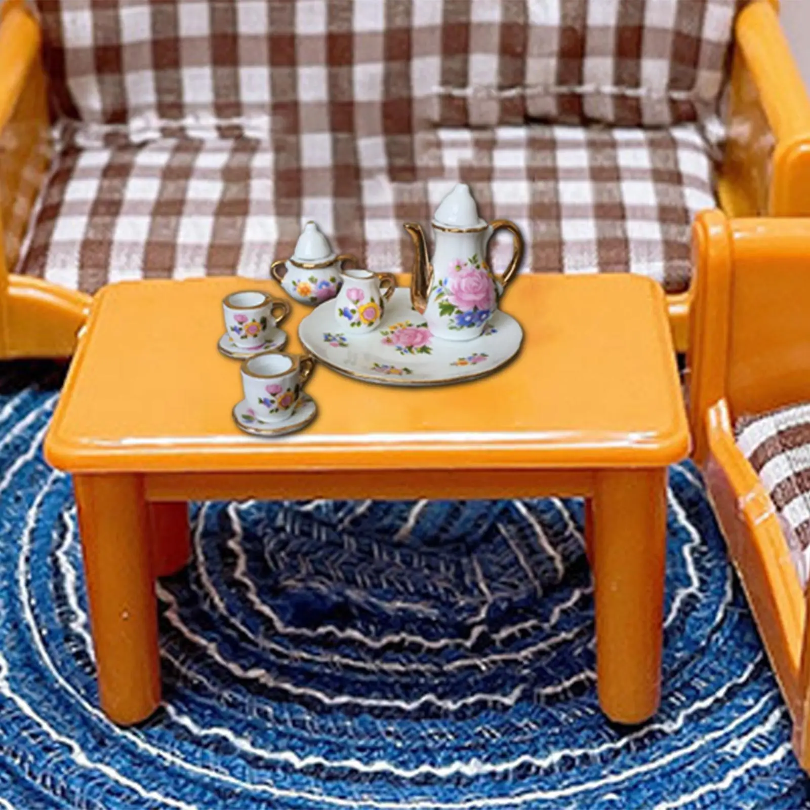 

1:6 масштаб миниатюрный кукольный домик, набор чашек для чая для кукольного дома, кухонные принадлежности, тонкое мастерство, элегантный чайник, тарелка, кувшин, керамический