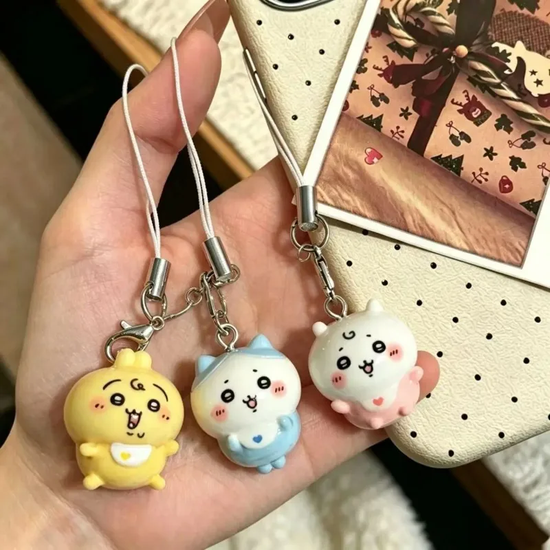 Chiikawa Hachiware Momonga Resin Keychain Phone Strap Charm Kawaii Baby Swaddle Ornament Gift Girls Cartoon Mini Pendant view 2
