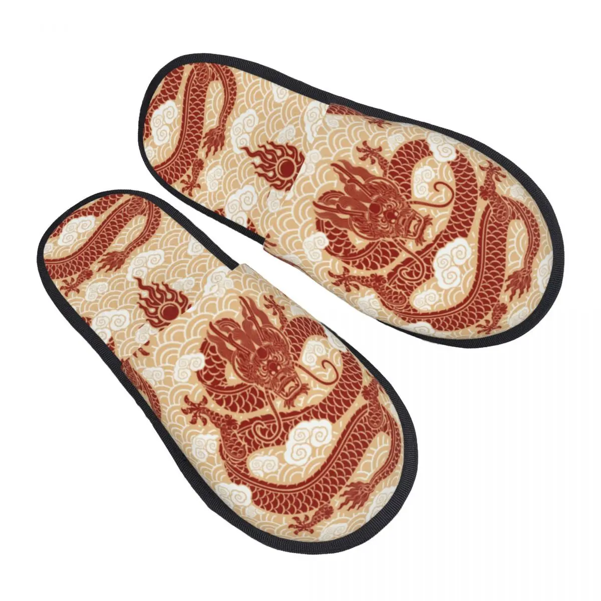 

Indoor Dragon Print Warm Slippers Home Plush Slippers Home Soft Fluffy Slippers