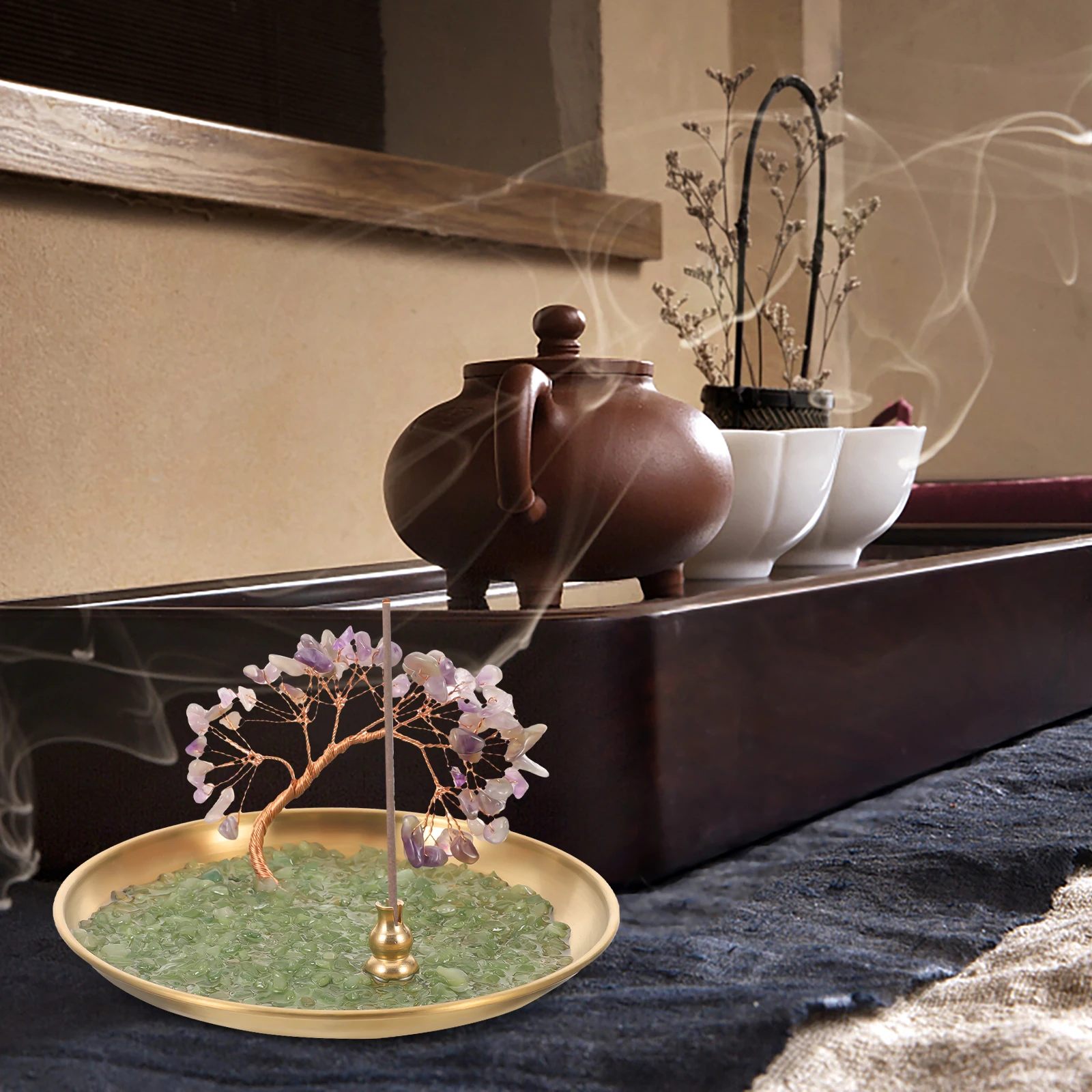 

Crystal Incense Holder Creative Metal Tray Aroma Plate Meditation Accessories Home Decor Vintage Style Ornament Gift