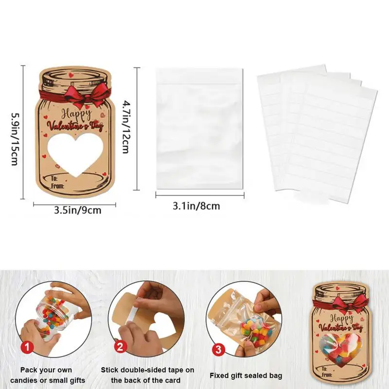 Kartu Ucapan Hari Valentine Mason Jar kartu liburan untuk anak-anak Set 24 kartu Selamat Hari Valentine kartu ucapan Mason Jar