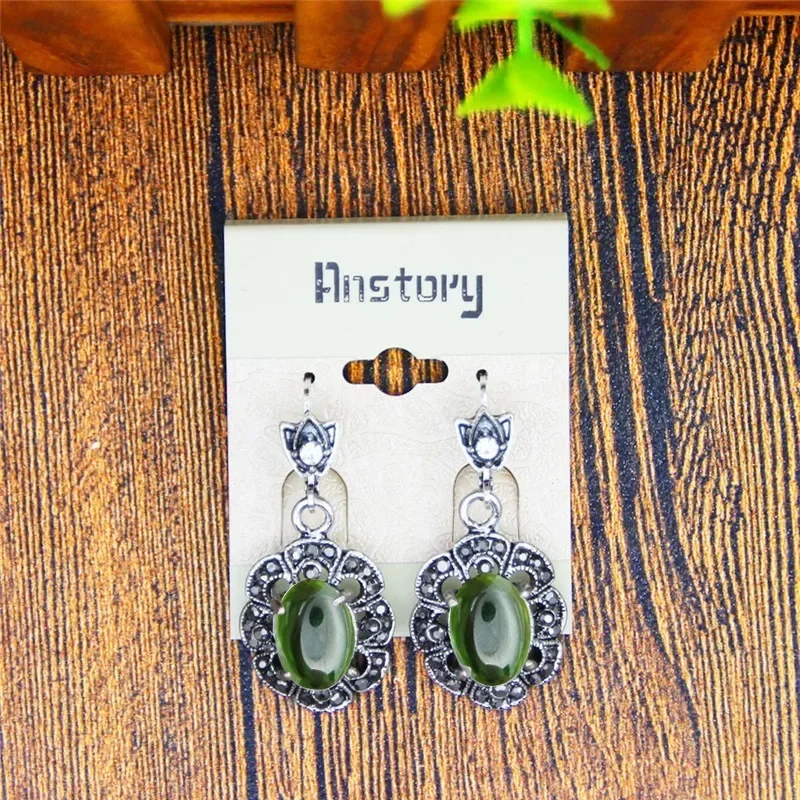 Transparent Green Crystal Necklace Earrings Jewelry Set Rhinestone Vintage Look Fashion Jewelry For Women TS405