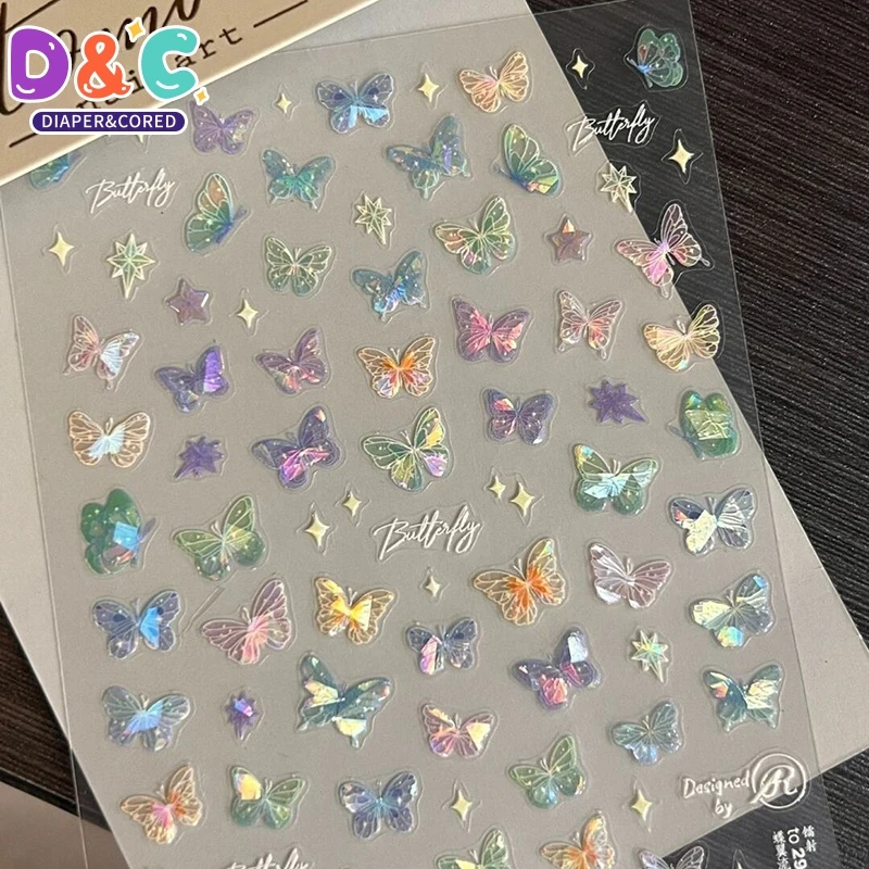 1PC Fashion Delicate Butterfly Wing Streamer Laser Stickers Advanced Embossed Nail Art Stickers Colorful Butterfly Fairy Sticker