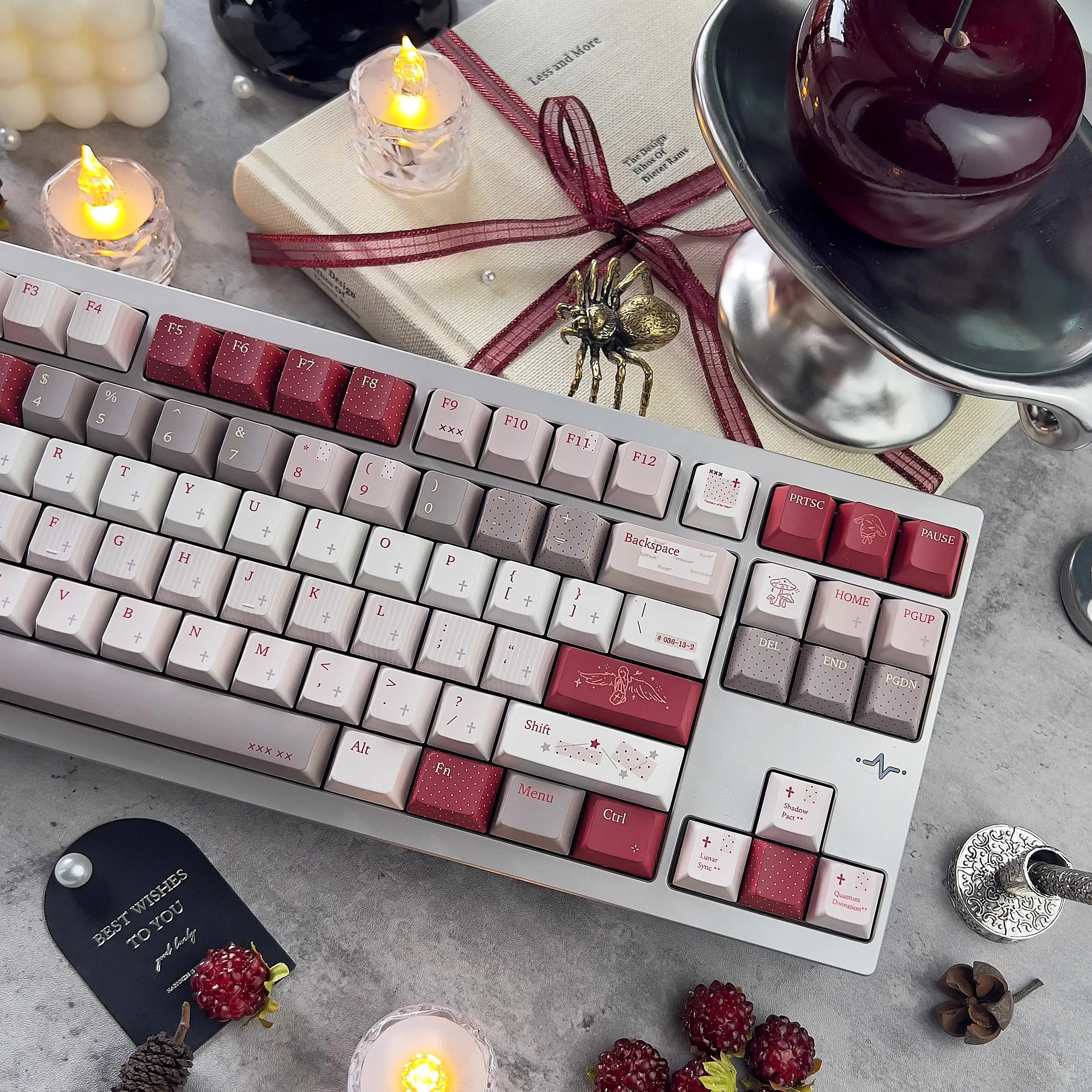 MiFuny Retro Red Theme Keycaps PBT Dye Cherry Profile Custom PC Mist-Transparent Gamer Keycaps for Mechanical Keyboard Gift