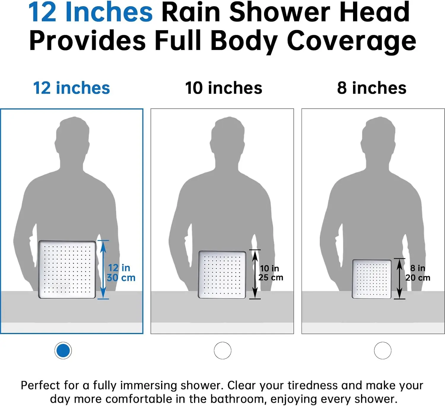 G-Promise All Metal 12'' Rain Shower Head Handheld Built-in Power Wash Mode 3-way Diverter Pause Setting 11'' Adjustable Arm