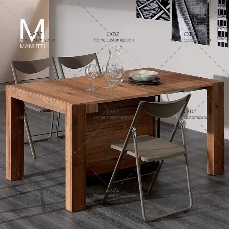 Solid Wood Folding Dining Table Retractable Nordic Rectangular Foldable Table for Small Apartment Household Invisible Dining