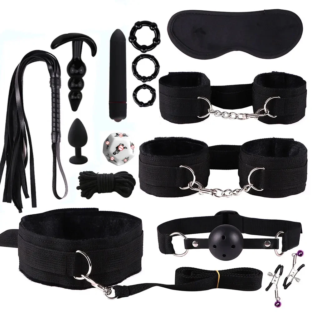 BDSM Set Kits Vibrator Adults Sex Toys Bondage for Women Couples Men Handcuffs Nipple collar Clamp Whip Spanking Sex Sexual Game