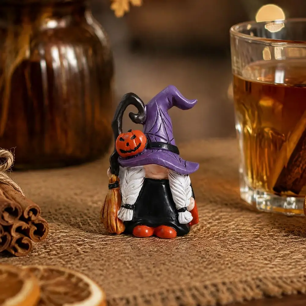 Resin Dwarf Sculpture Halloween Gnome Decor Halloween Witch Hat Gnome Figurine Mini Resin Statue Dwarf Sculpture for Indoor