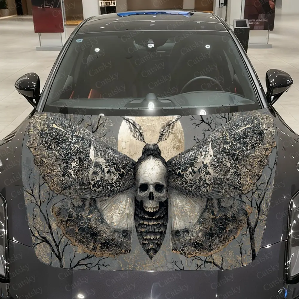 Pegatinas artísticas para capó de coche con calavera de mariposa vintage: envoltura de vinilo autoadhesiva, impermeable y duradera, decorar y proteger tu