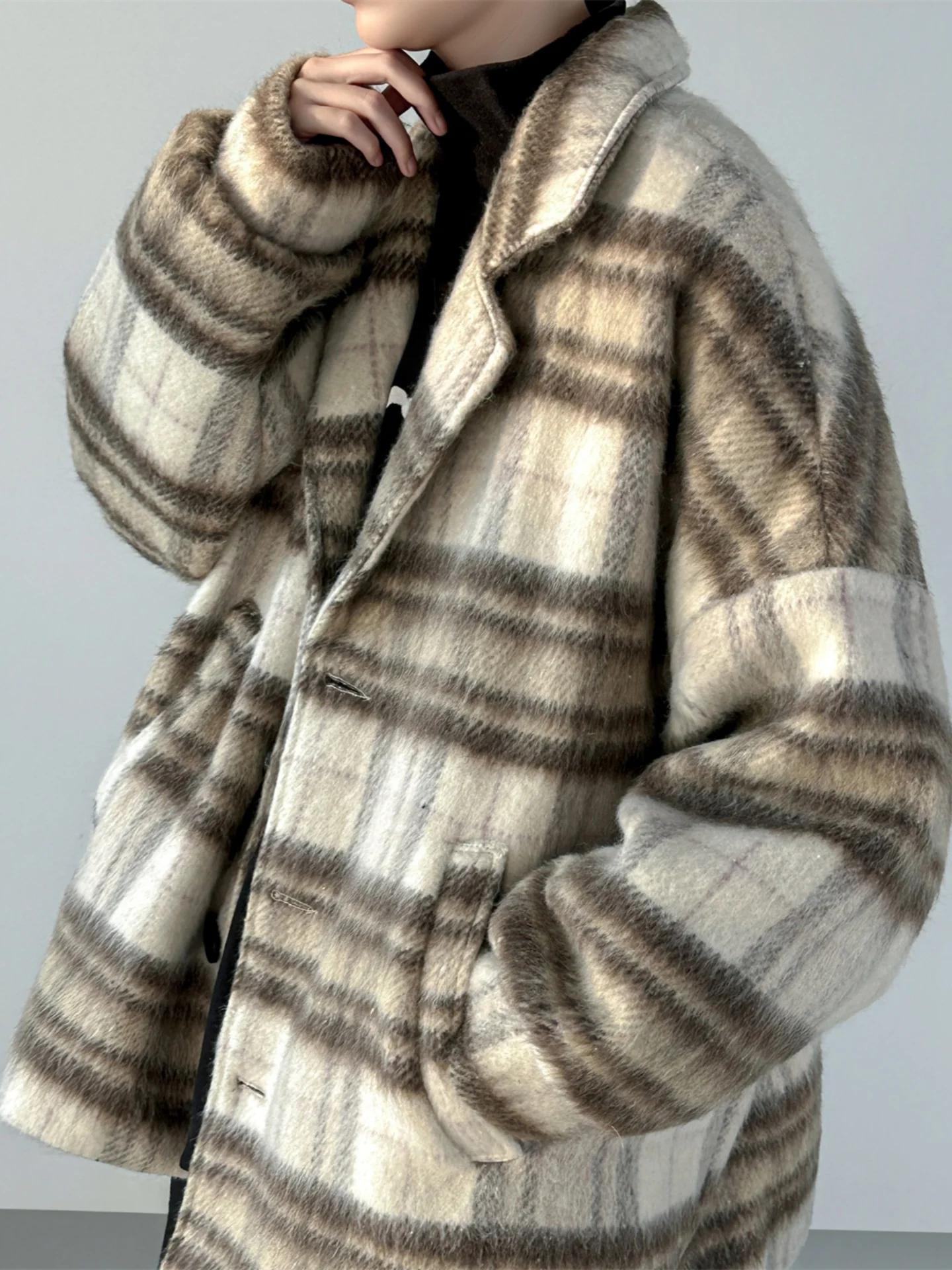 

Мужское повседневное шерстяное пальто свободного кроя для осени и зимы, модное брендовое твидовое пальто, молодежное, из полиэфирного волокна