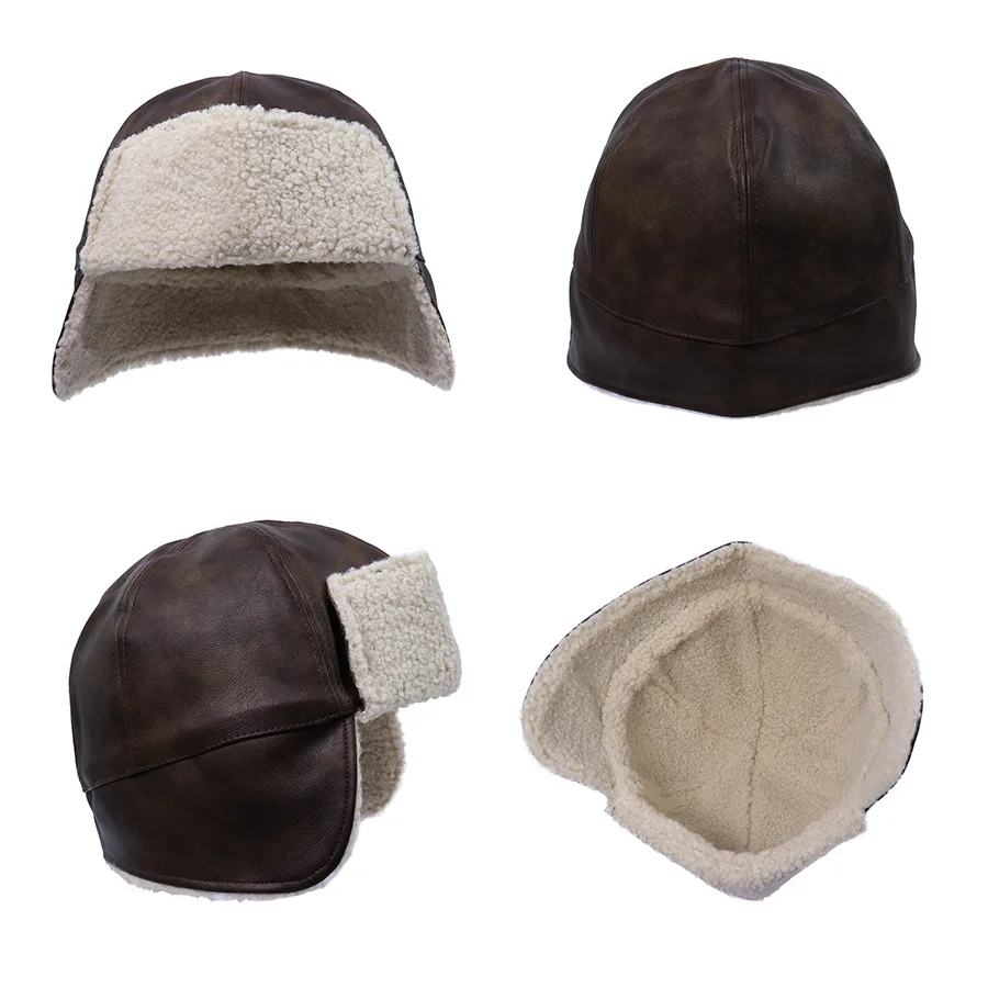 Bomber Hat Men Earflap Cap Fuax Leather Lining Winter Warm Accessory For Outdoor Hiking Sports Climb