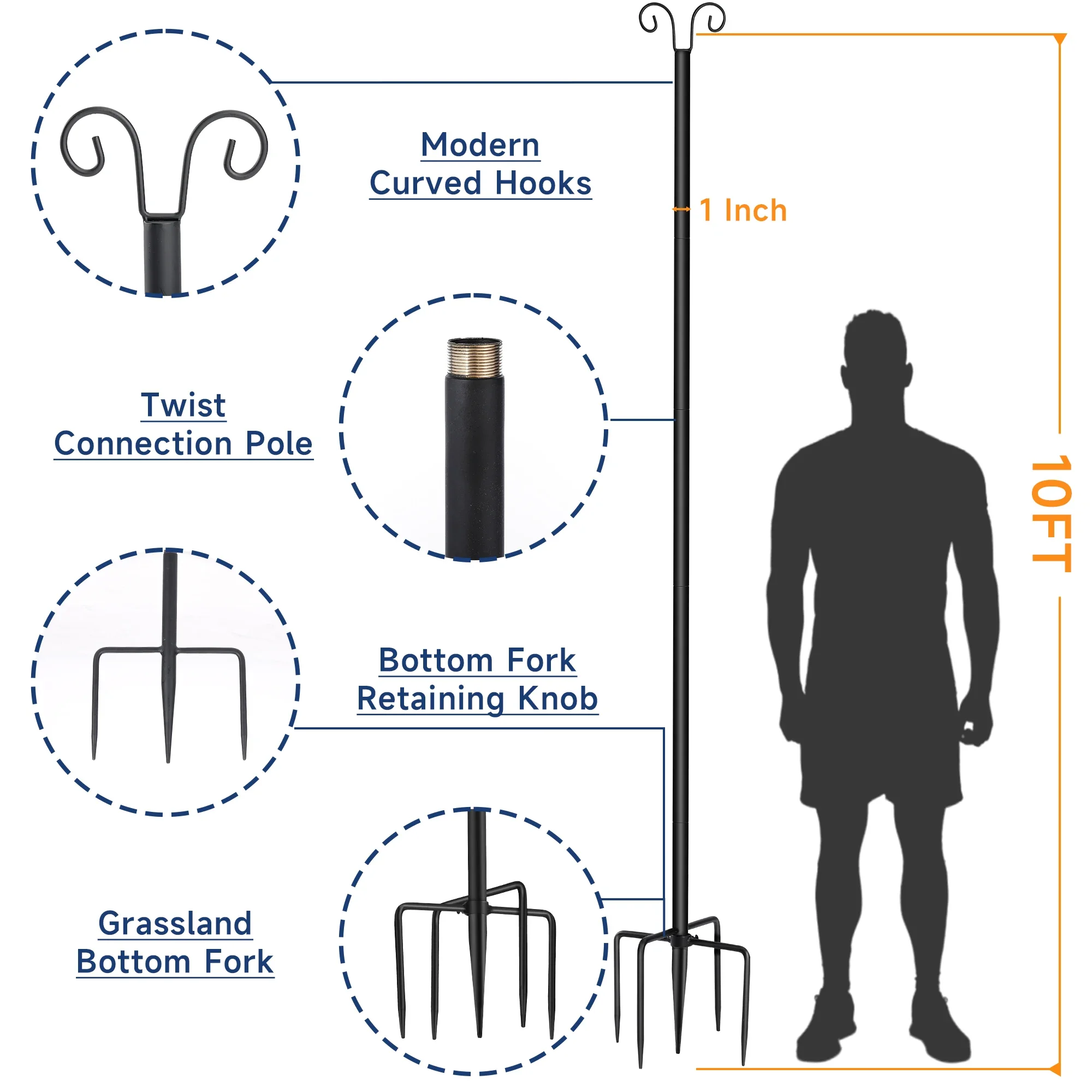 10ft Metal Pole with Fork for Outdoor String Lights Pole Perfect for Gardens Patios Weddings, Backyards Decks & Parties