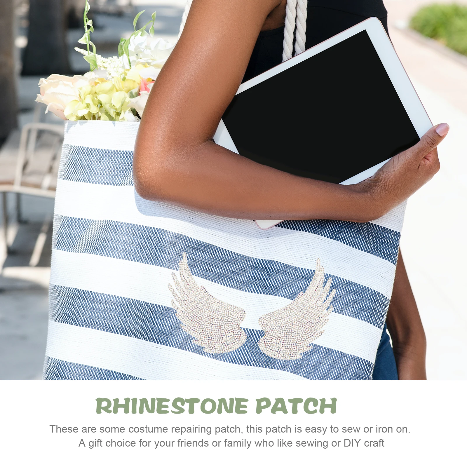 

2pcs Hot Drill Patch Cloth Patches Clothing Repair Crystal Melt Adhesive Costume Applique Angel Wing Rhinestone Iron On