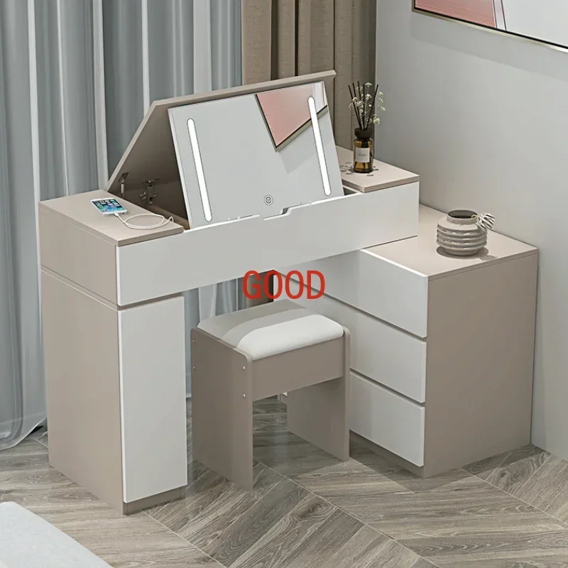 

Modern Minimal Girls Dressing Table Sets Stool Design White Wood Makeup Table Mirror Storage Women Mesa De Maquillaje Furniture