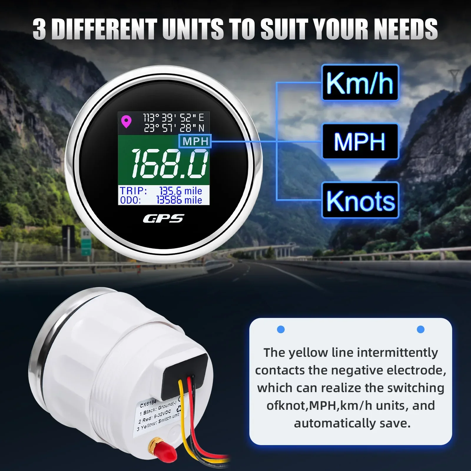 

52MM GPS Speedometer With GPS Antenna TFT Screen Waterproof Odometer For Boat Car Motor Yacht Trip Speed Gauge 9-32V