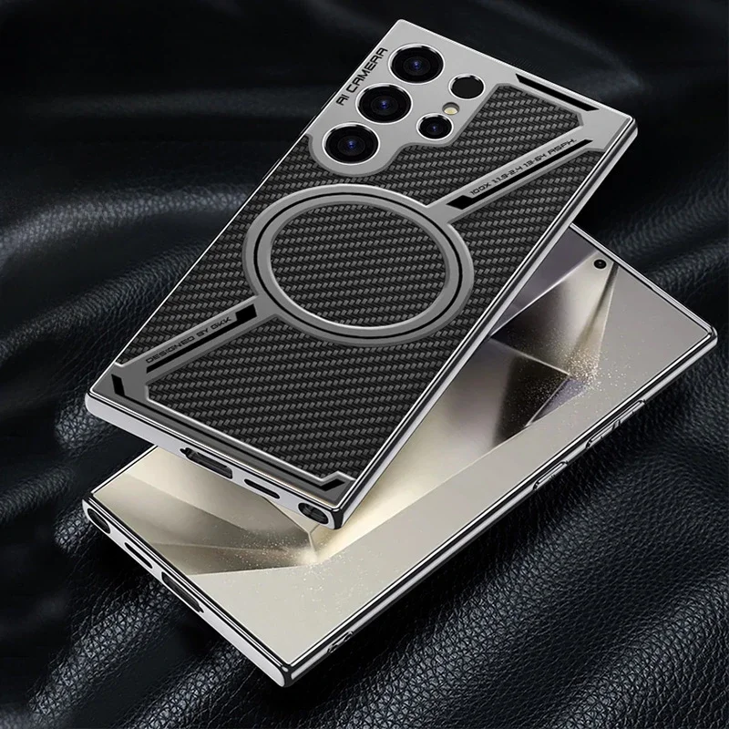 Electroplated Leather for Wireless Charging Magnetic Phone Case for Samsung Galaxy S25 S24 S23 Ultra Protective Back Cover