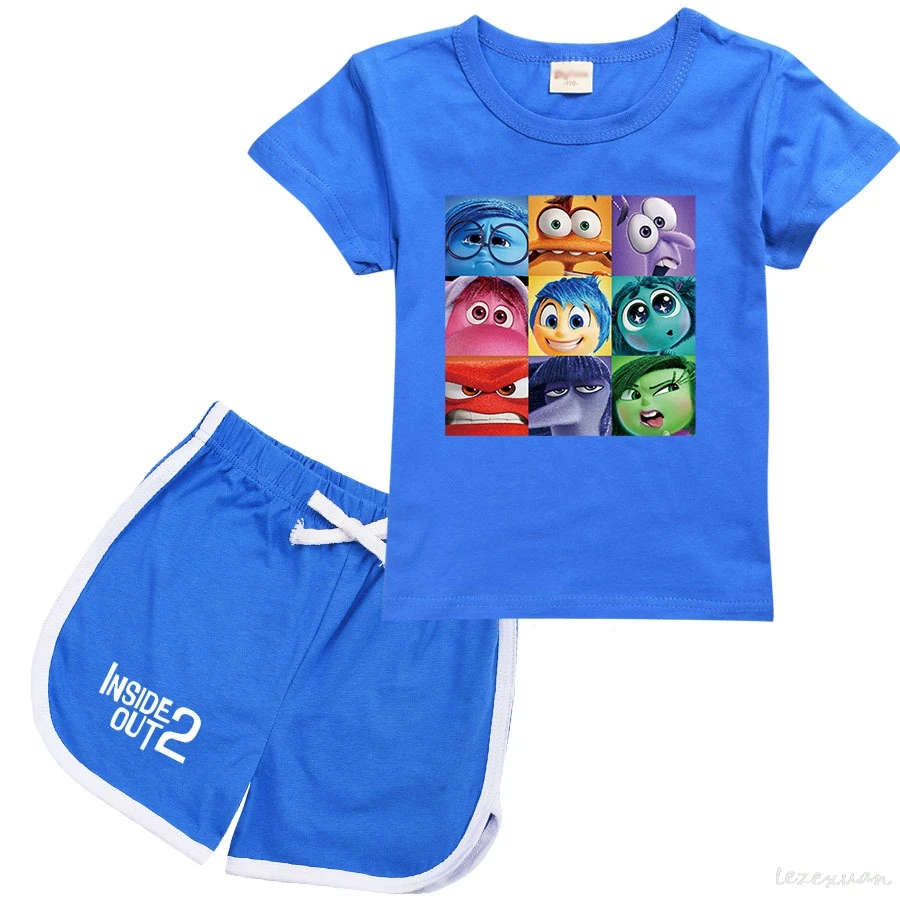 

Inside Out 2 Children T-shirt Summer New Kids Girls Clothing of Cotton Children's Short-sleeved Pants Two-piece Suit 2-16Y