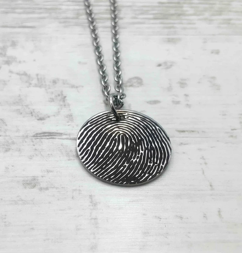 925 Silver Actual Fingerprint Necklace Handwriting Necklace Personalized Enamel Thumbprint Jewelry Custom Memorial Necklace