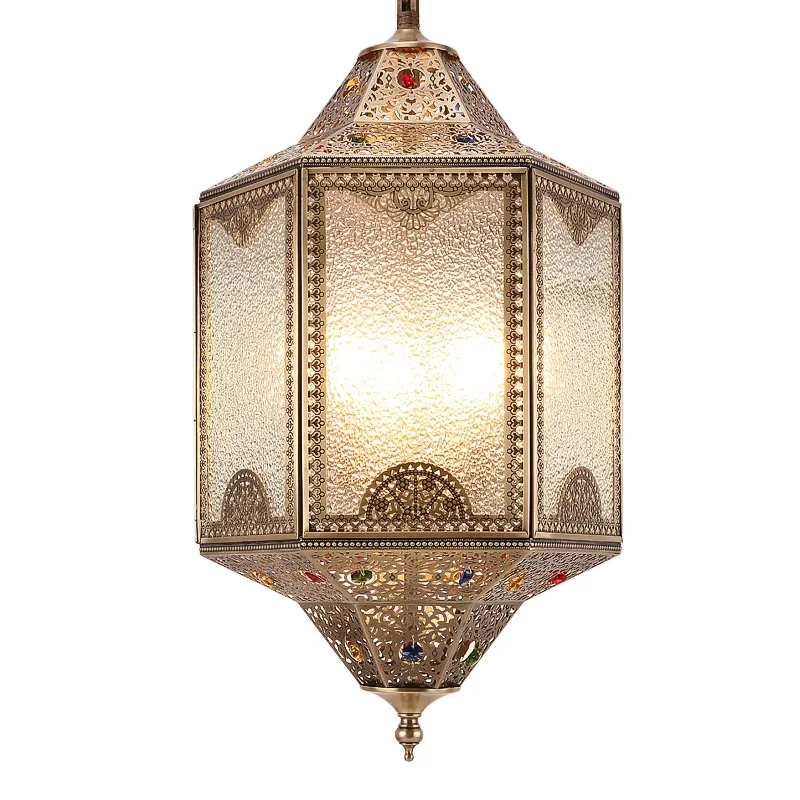 Mosaico Retro Arabian Hanging Ceiling Light Brass and Glass Lantern Chandelier with UK Plug Turkish/Moroccan Style Pendant Lamp