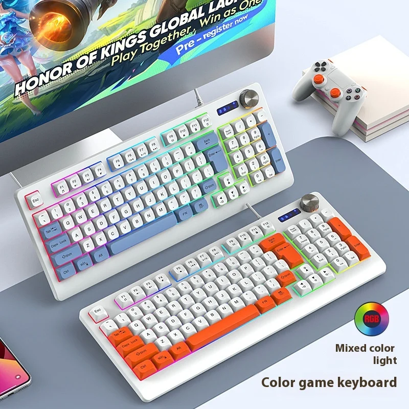 Y-Fruitful K93 Wired Gaming Keyboard Color Blocked Pbt Ball Cap Mechanical Feel E-Sports Rgb Computer Keyboard  E-Sports Office