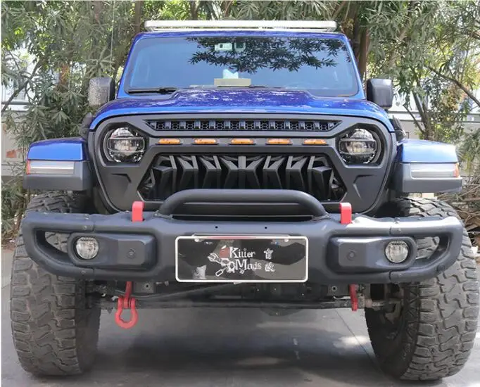 Racing Grills For Jeep Wrangler 2018 2019 2020 2021 2022 2023 Front Bumper Grille Around Trim High Quality ABS