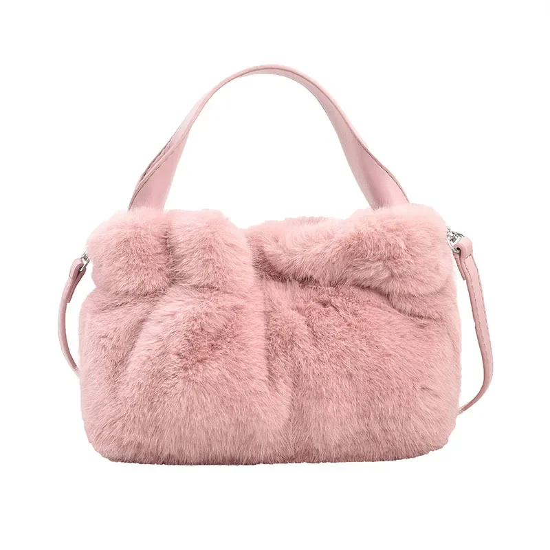 2024 new popular pleated fur  women's bag oblique straddle bag fashion plush single shoulder underarm handbag