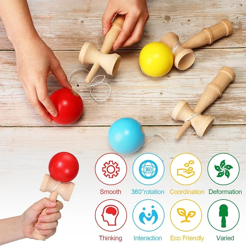 Wooden Toy Professional Skillful Train Eye-hand Coordination for Children Adults Outdoor Fun Juggling Sports Outdoor Fitness