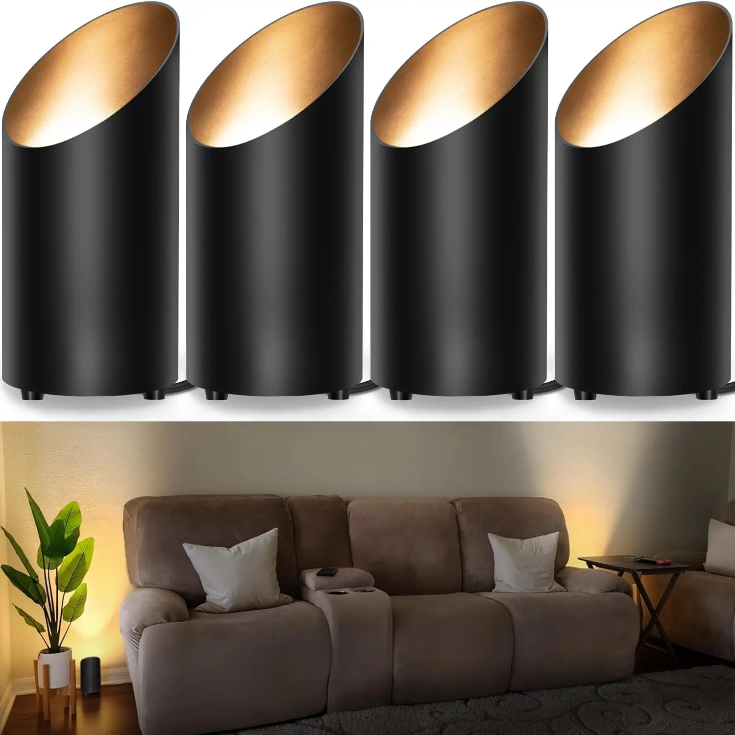 

4-Pack 5W GU10 Uplights with 2700K Bulbs, 5.9ft Cord & Foot Switch for Indoor Home Decor