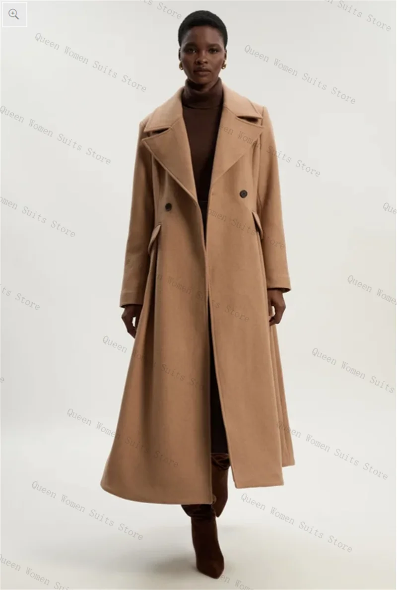 

Khaki Cashmere Women Suit 1 Piece Long Blazer Winter Woolen Prom Dress Formal Office Lady Jacket Wedding Guest Coat Customized